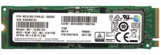 Samsung 512Gb NVMe M.2 Gen3x4